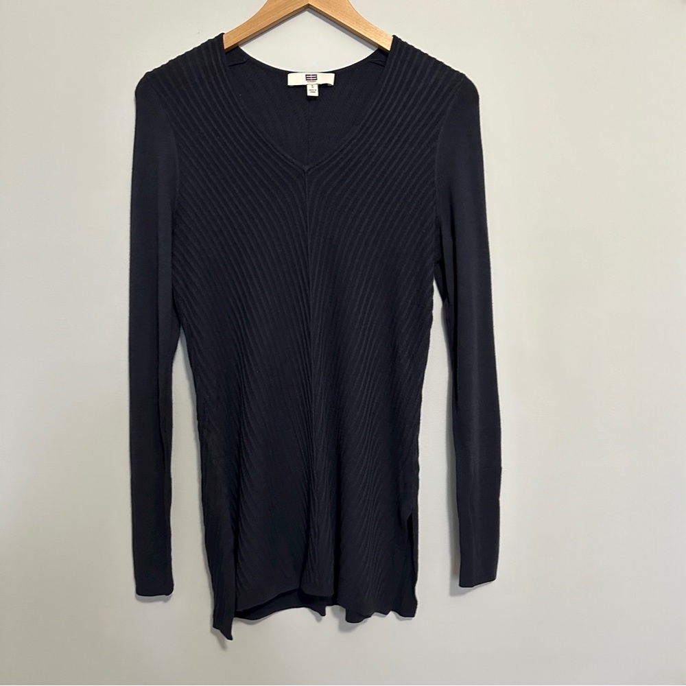 E3 by Etcetera Navy Ribbed V-Neck Tunic Sweater Silk Blend Women’s Size Small - Picture 8 of 8
